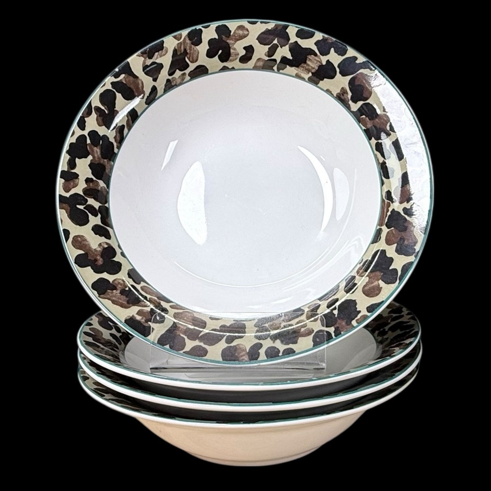 Vitromaster Jungle‎ Animal Print Cereal Bowl 7.25" 1993 Early 90s Set of 4